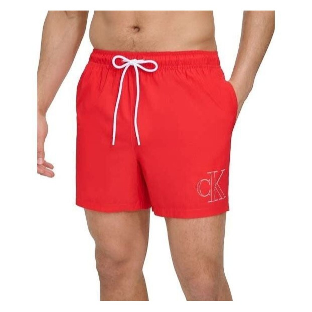 Calvin Klein Men's Outline Logo Modern Euro 5" Volley Swim Trunks Red XXL